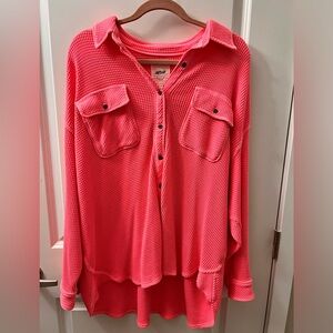 Pink Button-Up Waffle Knit Sweater